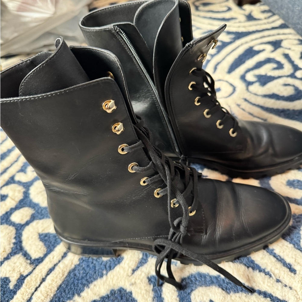 Stuart Weitzman Black Lace-Up Combat-meets-Riding Boots, 6.5, Great condition
